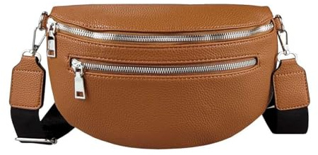 Damen Tasche Gürteltasche Crossbody Leder Optik Hüfttasche Bauchtasche Umhängetasche Cross-Over Bodybag Schultertasche Handytasche Leder Optik Cognac