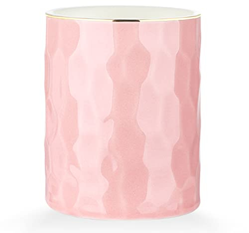 WHJY Pot à crayons en céramique rose - Porte-pinceaux de maquillage - Porte-stylo doré pour bureau - Joli petit porte-pinceaux bohème - Design géométrique moderne