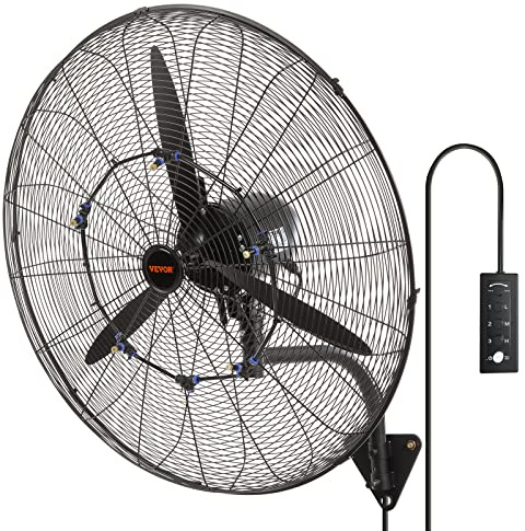 VEVOR Ventilador Nebulizador de Montaje en Pared, 74,9 cm, 3 Velocidades de Alta Velocidad Máx. 9500 CFM, Ventilador de Pared Industrial Oscilante a Prueba de Agua, Comercial o Residencial, Negro