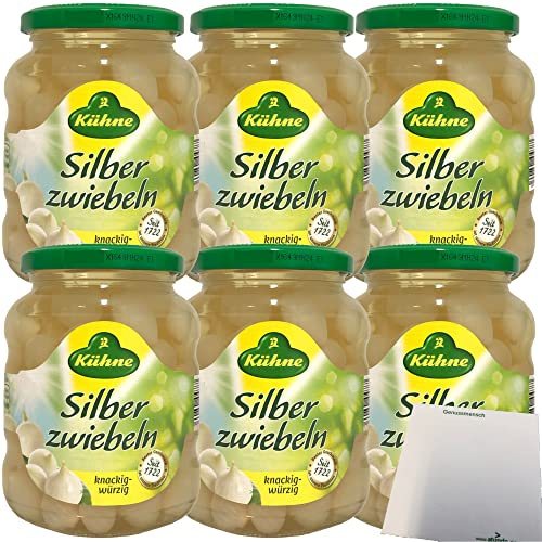 Kühne Silberzwiebeln in pikantem Aufguss 6er Pack (6x330g Glas) + usy Block