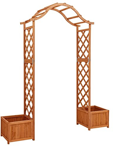 Keketa Arche de jardin en bois avec pot de fleurs, pergola, entrée, arche treillis pour plantes grimpantes, jardin, pelouse, patio, cour, décorations de mariage, bois de bois massif marron