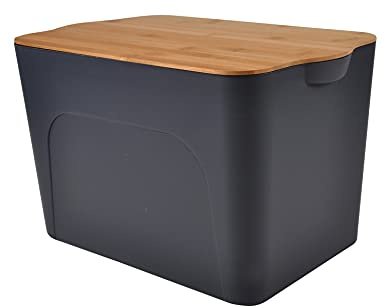 Homéa, Bo x Plastique avec Couvercle Bambou 26L 40 x 27 x h,24,5 cm Anthracite