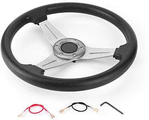 Universal Sportlenkrad 350mm Deep Dish Racing Lenkrad Silber Ersatzlenkrad für Auto Renovierung | Rennsport-Design, 14 Zoll Durchmesser, 6-Loch-Montage, PU-Griff, korrosionsbeständig, universeller Nabenadapter