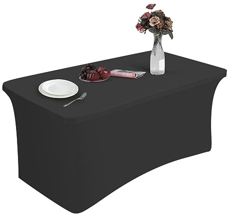 HXMJIED 6ft Elastic Table Cover, 183x76x76cm Black Stretchable Tablecloth for Rectangle Tables, Fitted Spandex Folding Table Cover for Home Decoration
