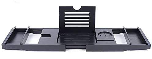 Badewannenablage Bambus ausziehbares Badewannenbrett mit Buchstütze und Glashalter für Tablets und Telefone 75-110 (Länge ist einstellbar) x4,5 x23 cm