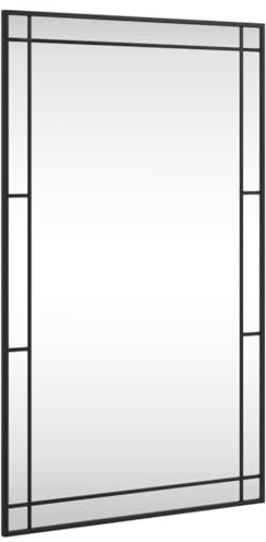 vidaXL Wandspiegel, Hängend Rechteckig Spiegel Badspiegel, Fensterspiegel für Badezimmer Wohnzimmer, Dekospiegel Flurspiegel, Schwarz 60x100 cm Eisen