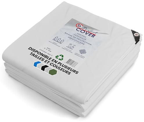 Cover Lona Impermeable 6x8m / 150g/m² - Lona de protección con Ojales - para Muebles de jardín, Piscina, Coche, Caravana, Resistente a los Rayos UV, Resistente a los desgarros (Blanco)