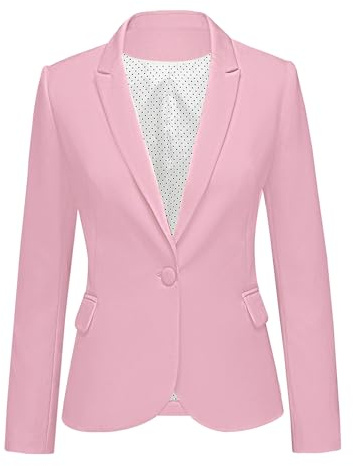 luvamia Women's Long Sleeve Formal Notch Lapel Button Down Blazer Pockets Jacket Women's Blazers & Suit Jackets Blazers for Women Business Casual Candy Pink Size Medium Size 8 Size 10
