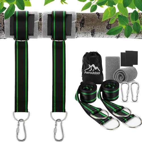 Awroutdoor Kit de Correas para Colgar de árbol, Hamacas Correas Cuerdas con mosquetón de Seguridad, 150 cm de Largo, Uso fácil y rápido, para Columpios y hamacas con Capacidad para 1000 LB