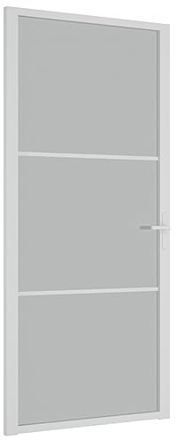 KOIECETA Glastür Innentür mit Montagematerialien Industrie-Stil Wohnungstür Zimmertür Tür ESG Glas Aluminium Aluminiumgriff (Weiß und Frost, 2 Horizontale Stäbe/93 x 201.5 cm)