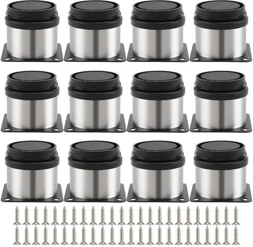 MAHIONG 12 PCS Furniture Feet, 50mm Adjustable Sofa Legs, Stainless Steel Furniture Legs with Screws, 2 Inch Metal Cabinet Legs for DIY, Kitchen, Cabinet
