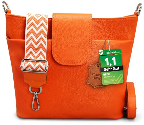 Brise Art ELLIE Damen Umhängetasche Echtleder Handgefertigt Crossbody Bag | [Test SEHR GUT, Note 1.1], Echtes Leder, Schultertasche mit Ledergurt & wahlweise gemustertem Riemen, 6 Fächer, Made in Italy