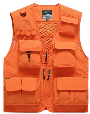 AOTORR Herren-Weste, Outdoor, Safari, Cargo, Foto, Reisen, Arbeit, Angeln, Westen für Herren, mehrere Taschen, Orange#8898, Small