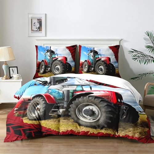Yzehomijia Bettbezug Traktor 140×200cm, Traktor Bettwäsche Set Traktor für Kinder, 1 Mikrofaser Bettbezug + 2 Kissenbezüge 65x65 cm (T3×140)