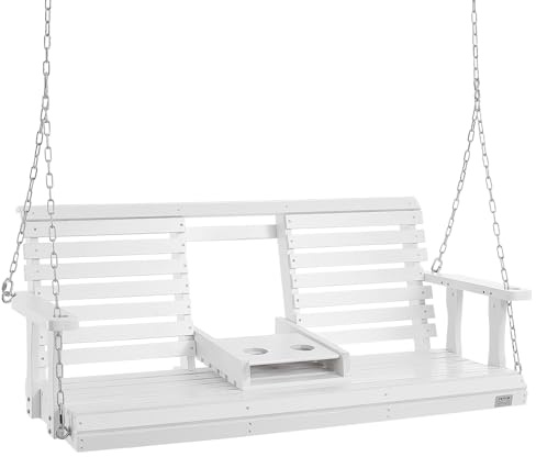 VEVOR Hollywoodschaukel Zedernholz, 1523x710x600mm, Terrassenschaukel für Hof und Garten, verbesserte Tragkraft von ca. 400 kg, robuste Schaukelstuhlbank mit Aufhängeketten für den Außenbereich, weiß
