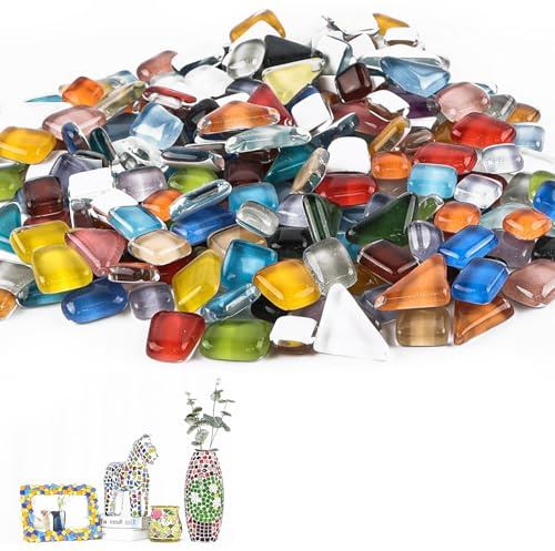 DERJDISF Mosaiksteine zum Basteln – 400g Mischfarbe Kristall Mosaikfliesen, Kleine transparente Glasmosaiksteine für Badezimmer, Küche, Heimdekoration und DIY Kunstprojekte