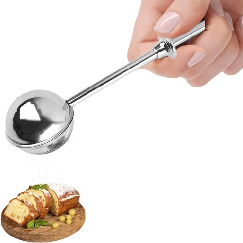 Powdered Sugar Shaker Duster, Flour Sifter for Baking, Baker's Dusting Wand Dispenser with Spring-Operated Handle One-Handed Operation, Stainless Steel Spices Sugar Strainer Steeper Tea Balls
