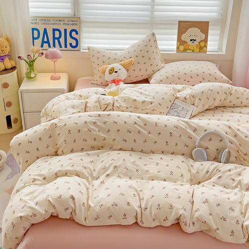 Nayoroom Bettwäsche Blumen 200x200 Weiß Rosa Blüte Floral Bettbezug Set 3teilig Weich Kuschelig Gewaschene Microfaser Deckbettbezug und 2 Kissenbezüge 80x80 cm mit Reißverschluss