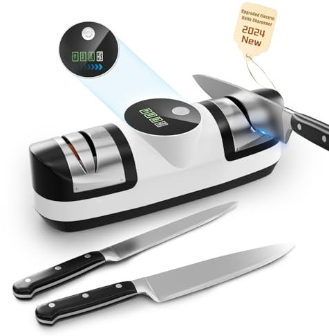 Electric Knife Sharpener, 5 in 1 Knife Sharpening System with 3 Speed Setting, Rechargeable Professional Diamond Knife Sharpener with LED Display for Rough & Fine Sharpening (TA1)