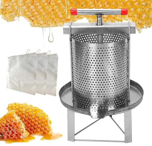 Honigpresse, 2-in-1 Honigpressextraktor, Einheitliche Honigpresse aus Edelstahl mit 3 Honigfiltern, Bienenwachs-Extraktor, Manuelle Honigextraktionsausrüstung, Wein, Fruchtwachs