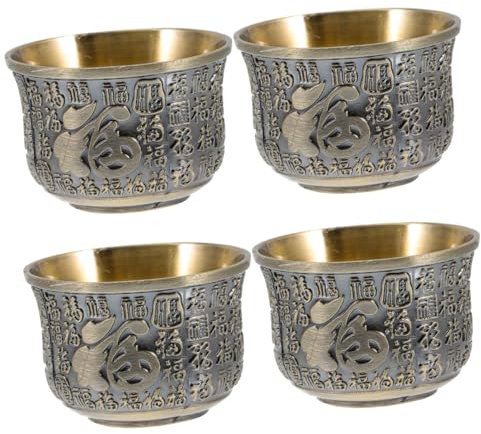 TOPBATHY 4 Piezas Copa De Aleación Tazas De Té Tradicionales Taza De Bebida Vasos De Únicos Copa De Vino Multifunción Copa Pequeña De Licor Taza Retro Café Aleación De Zinc