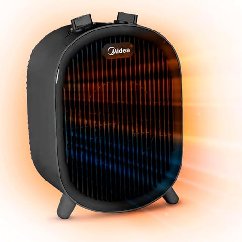 MIDEA Calefactor Baño Bajo Consumo 2000W | Calefactor Eléctrico con Función Aire Frío y 2 Niveles de Potencia | Calentador Portatil con Termostato Regulable y Protección Sobrecalentamiento, Negro