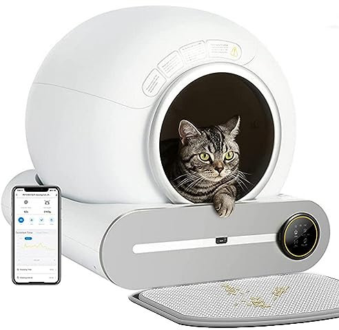 Self-Cleaning Cat Litter Box with Odor Removal & Safety Protection - Smart App Control, Large Capacity for Multiple Cats - Includes Mat for Cleanliness