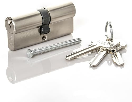 TSS Satin Chrome Euro Cylinder Lock, Euro Door Barrel Lock Supplied with 3 Keys. Increased Security with Anti-Drill & Anti-Pick Protection. Suitable for All Door Types (35mm x 55mm (90mm Total))