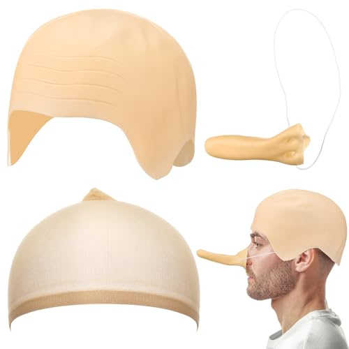 Xinjun Glatzenkappen Haarnetz Wig Cap und Gefälschte Hexennase Lustige Perücke Glatzenkappe für Erwachsene Männer und Frauen Halloween Cosplay Zubehör Glatze Perückenkappe Kostümzubehör Karneval