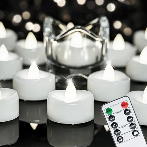 merrynights 12Pcs Remote Control LED Tea Lights,2/4/6/8H Timer,400+Hours
