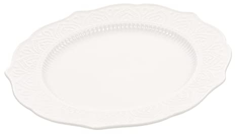 NAMOARLY Ceramic Dinner Plate 8 Inch White Retro Embossed Porcelain Serving Plate Vintage Fruit Salad Pasta for Restaurant and Home Dining
