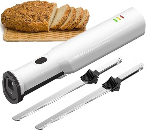 Elektrisches Tranchiermesser, Easy-Slice-Klingen mit Wellenschliff for Tranchieren von Truthahn, wiederaufladbares Brotmesser mit 2 Klingen aus rostfreiem Stahl, ergonomischer Griff, for Tranchieren v