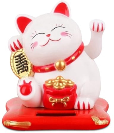 Gbbazu Lucky Cat Waving Arm, Solar Powered Lovely Chinese Lucky Cat, Cute Waving Cat for Fortune Money and Good Luck, Maneki Neko Fengshui Lucky Cat for Home Display/Car Decor