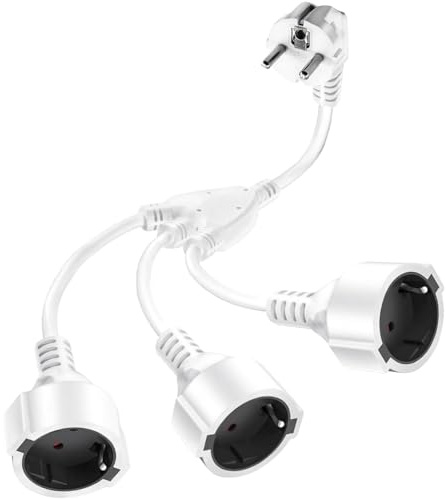 DKTYGER Schutzkontakt Verlängerungskabel mit 3 Fach, IP44 Strom Verlängerungskabel mit 3 Schuko Steckdose, 3 in 1 Steckdosenadapter mit Flexible Kable für Zuhause, Büro, 3 x 1,5 mm², 250V/16A, Weiß
