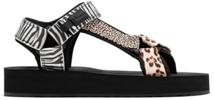 D.Franklin Sandalias Mujer Forest High Franjas Animal Print Negro - Sandalias deportivas planas cómodas para verano - Talla (39)