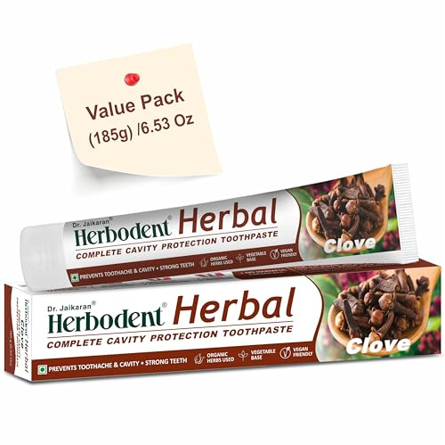 Herbodent® Pasta de dientes de clavo de hierbas – 185 g, paquete de 1 | Hierbas naturales – Aceite de clavo, Babool, Bakul y más | Pasta de dientes de uso diario