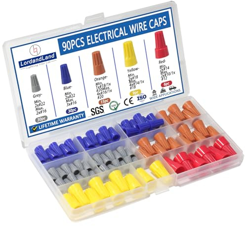 90 Pcs Wire Nuts Wire Caps Electrical Wire Connectors with Spring Small Wire Nuts Assortment Kit for 10-22 AWG Gauge Wire Electric Connectors for Wiring Colorful Twist Nuts for Quick Connection