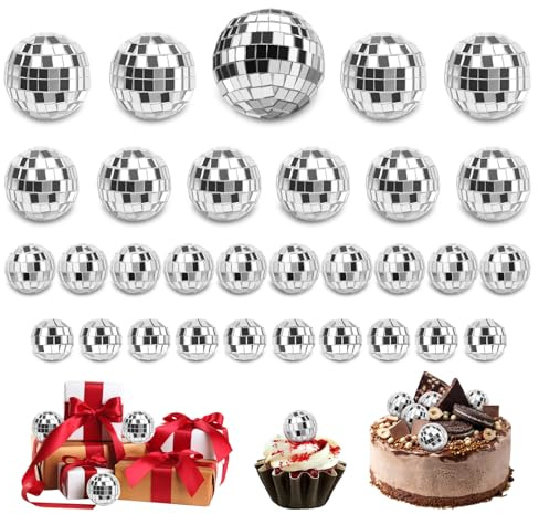 Yitexin 31 Pezzi In 5 Dimensioni Palla da Discoteca per Torte, Sfera a Specchio Argento, Palla a Specchio Discoteca Boule Disco, Decorazioni Brillanti per Feste, Natale, Compleanni (Argento)
