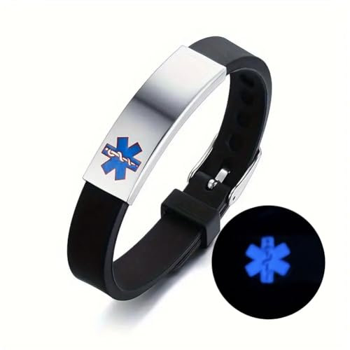 Personalisiertes Leuchten Medizinischer Alarm ID Silikon Armband, benutzerdefinierte Ice Bewusstsein Armreif Leuchten im Dunkeln, Notfall Identifikation Schmuck, Diabetes/Epilepsie/Asthma/Allergie
