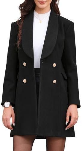 Allegra K Double Breasted Coat for Women's Lapel Collared Winter Elegant Long Peacoat with Pockets