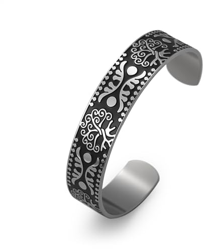 Dreamtimes Bracciale dell'Albero della Vita Bracciale Acanthus per donne e uomini Gioielli vichinghi in acciaio inox con bracciale a forma di fiore e vite