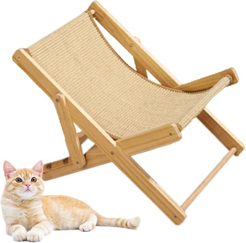 Strandkorb Katzenhängematte, Erhöhtes Katzenstuhlbett, Hölzerner Haustier-loungesessel, Verstellbarer Katzenliegestuhl, Katzenkratzcouch Für Katzen Hunde, Sisal