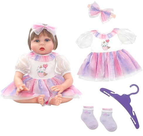 4 Stück Puppenkleidung für 43 cm Puppe Rosa Puppenkleider Zubehör für 18-22 Zoll Baby Puppe Puppezubehör Enthalten Entzückende Kätzchen Kleide Socken Schmetterling Kleiderbügel Geschenk Kinder
