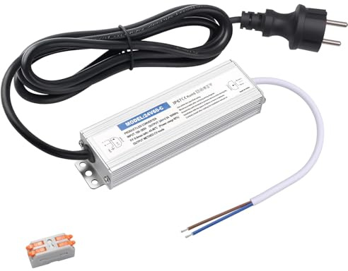 Karyoosi LED Trafo 24V 60W 2.5A,IP67 Wasserdicht LED Netzteil Transformator 230V auf 24V, mit EU-Stecker 1,5m Kabel, für LED Streifen, Außenbeleuchtung