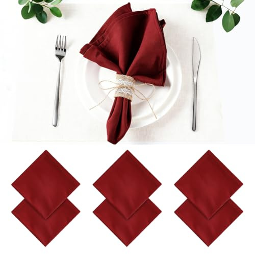 Tutamaz Servietten 6er Pack Rot, Baumwoll stoffservietten Burgunderrot Stoffservietten 100% Baumwolle Servietten Weinrot für Geburtstag Hochzeit Cafés Hote Partys Weihnachten 46x46 cm