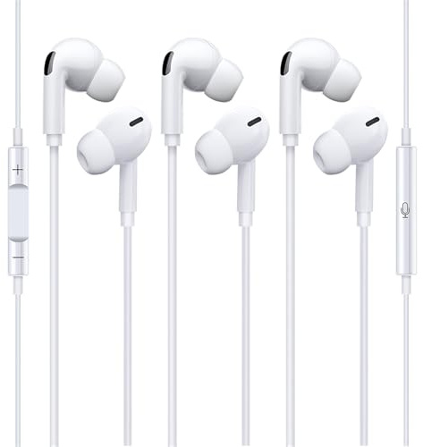 Lot de 3 écouteurs filaires pour iPhone, écouteurs intra-auriculaires avec microphone et contrôle du volume, isolation phonique, compatibles avec iPhone 14/13/12/11/X/SE, tous les iOS