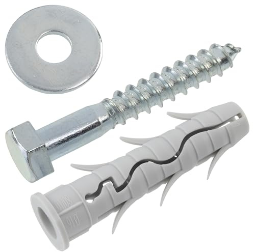 AERZETIX - Kit de 4 tacos con reborde Ø16x80 mm de nylon con aletas + 4 tornillos tirafondo Ø12x80 mm + 4 arandelas anchas para perno M12 | para fijación en hormigón ladrillo cemento