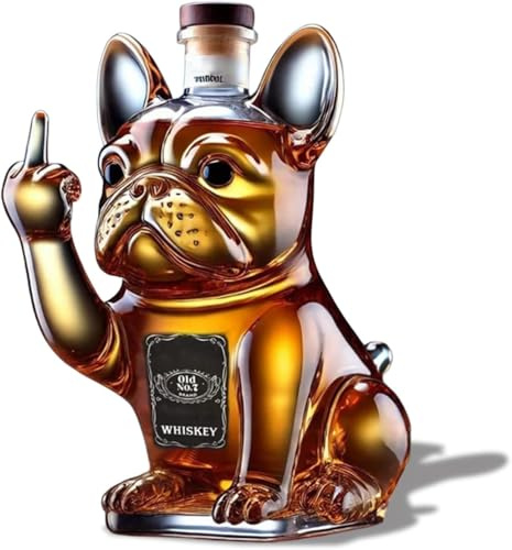 Lustige Bulldoggen-Whiskeyflasche, 300ml Whisky Dekanter, Hunde-Whiskey-Weinglasflasche, einzigartige Weinkaraffe, für Wein, Likör, Scotch, Bourbon, Brandy
