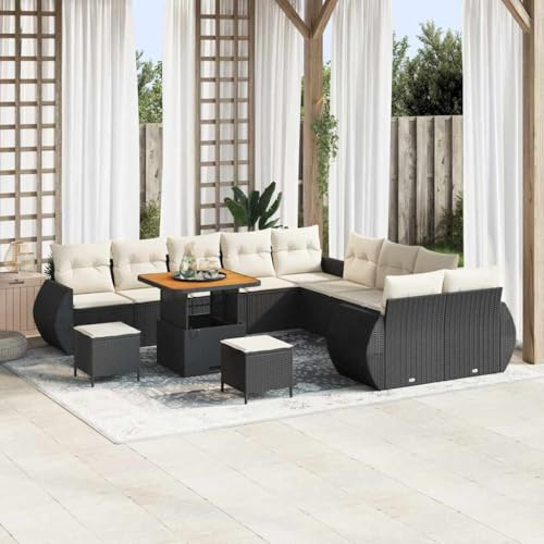 Frdhee Loungesofa Couch Gartenlounge Sofa,Garten Sofa Set mit Kissen 13 pcs Schwarz und Creme,Für Garten,Terrasse,Balkon,Einfach Zu Montieren