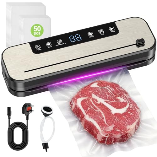 SHINER Vacuum Sealer Machine, 30cm Longer Seal Food Vacuum Sealer with Cutter and Visible LED Digital Compact 6 in 1 Vac Packing Machine for Dry & Moist Food Sealer with 50 Vacuum Bags and Hose